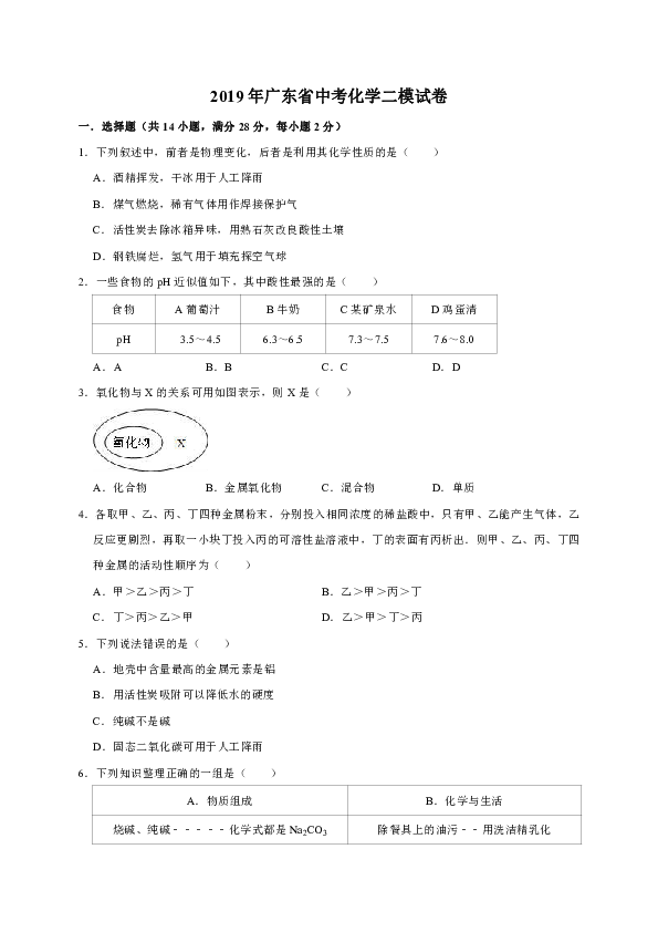 广东省化学中考试题分析